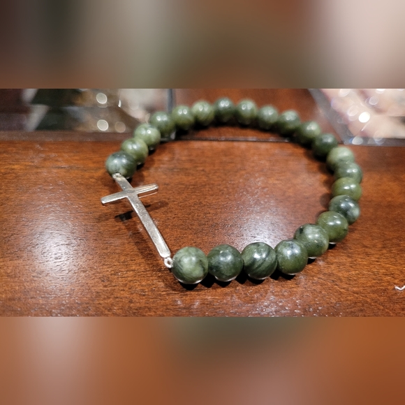 Irish Connemara Marble Cross Bracelet | Genuine Marble and Sterling Silver - Picture 2 of 3